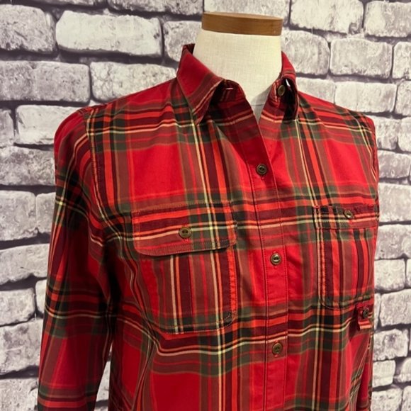 Lauren Ralph Lauren Red & Green Plaid Long Sleeve Top Size PM - Picture 2 of 11